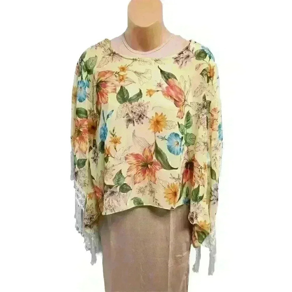 Sheer shaw blouse by J Group Made in Italy Yellow Floral OS - Picture 1 of 10